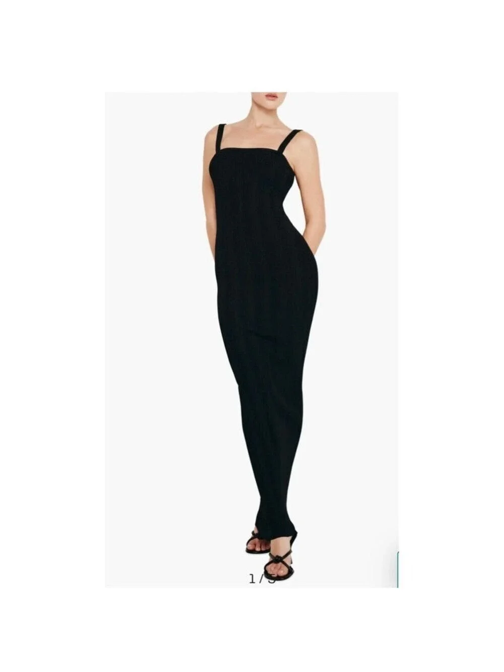 Women's GOOD AMERICAN Black Ribbed Square Neck Maxi Dress L
